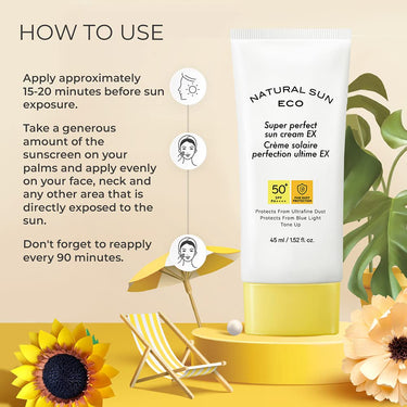 The Face Shop Naturalsun Eco Super Perfect Unisex Sun Cream | Sunscreen with SPF 50+ PA +++ | Protection from UVA and UVB rays, blue light & digital devices | Suitable for all skin types 45ml